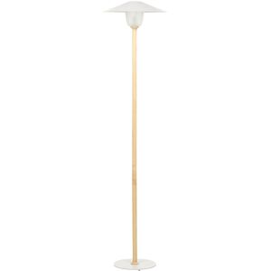 Beliani - Modern Floor Lamp Solid Wood Base White Cone Shade Moppy