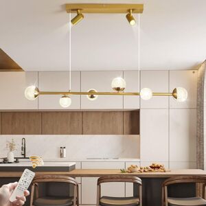Ganeed - Modern Gold Pendant Light, Dimmable Chandelier with 6 Bulbs & 2 Spotlights, 46W Elegant Pendant Light Height Adjustable Hanging Lamp Fixture