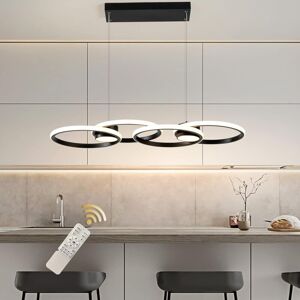 Ganeed - Modern led Pendant Light, 4 Rings Dimmable led Chandelier Lighting Fixture with Remote, Adjustable Hanging Chandelier Pendant for Dining