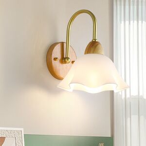 Tonchean - Modern Metal Wall Light Decorative Wooden E27 Wall Sconce for Hallway Aisle Bedside Study Room with Elegant White Glass Shade,A