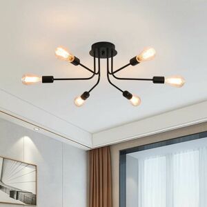 Dewdat - Modern Sputnik Ceiling Light, Rustic Black 6 Light Semi Flush Mount Chandeliers, E27 Base Industrial Ceiling Lamp for Farmhouse Living