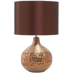 Beliani - Modern Table Lamp Brown Faux Silk Drum Shade Porcelain Copper Round Base Yakima