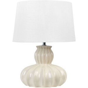 Beliani - Modern Table Lamp Gloss Ceramic Base Fabric Shade Living Room Light Beige Malabuka