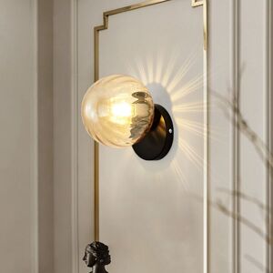 WOTTES Modern Wall Lamp Glass Globe Wall Light Shade Decorative Indoor Wall Sconce Amber + Black
