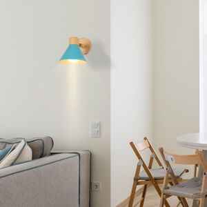 WOTTES Modern Wall Light Wall Sconce Metal Wood Wall Lamp Fixture Blue Shade for Hallway Bedroom Cafe Bar Ø17,5cm