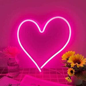 DEWDAT Neon Signs, Pink Heart led Acrylic Neon Sign for Wall Art Decor, usb Powered Romantic Love Heart Neon Light for Kids Room Decoration Girl Bedroom