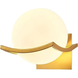 IKODM Nordic style round glass wall light, modern minimalist LED bedside lamp with gold background, ideal for living room, bedroom or office.