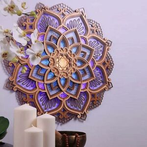 Orchidée - Orchid-Mandala Yoga Room Night Light, Mandala Wall Sconce Multilayer Laser Cut Carved Led Elegant Mandala Hanging Mdf Panels Decoration