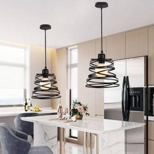 Axhup - Pack of 2 Chandelier Industrial E27 20cm Black Ceiling Light Iron Metal Shade Lamp Corridor Escalier Bedroom
