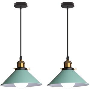 AXHUP Pendant Light Fitting, Antique Dome Chandelier with Ø22cm Lampshade, Vintage Hanging Lamp for Living room Bedroom Dining Room Green - 2 Pack