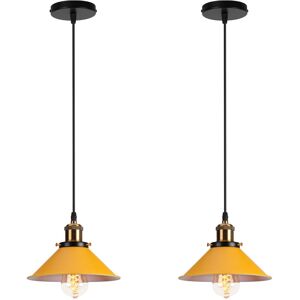 AXHUP Pendant Light Fitting, Antique Dome Chandelier with Ø22cm Lampshade, Vintage Hanging Lamp for Living room Bedroom Dining Room Yellow - 2 Pack
