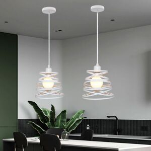 AXHUP Pendant Light Fixture Ø20cm Spring Shape, Vintage Industrial Metal Hanging Ceiling Lamp Creative Chandelier for Living Room Kitchen Island - 2X White