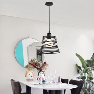 AXHUP Pendant Light Fixture Ø20cm Spring Shape, Vintage Industrial Metal Hanging Ceiling Lamp Creative Chandelier for Living Room Kitchen Island - Black