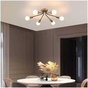 Ganeed - 6-Light Semi Flush Mount Ceiling Light Fixture, Modern Gold Sputnik Chandelier Ceiling Lighting, Industrial Metal Farmhouse Ceiling Lamp for
