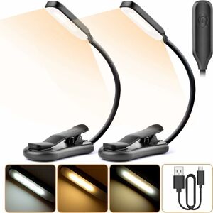 ZVD - Reading Lamp Clip-on Reading Light 7 led Lamp 3 Brightness Modes 360° Flexible Neck (Black) 2 pieces