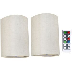 TLILY Rechargeable Wall Sconce Magnetic Wireless Lamp rgb Colors Dimmable with Fabric Linen Shade and Remote, Lighting 2Pcs