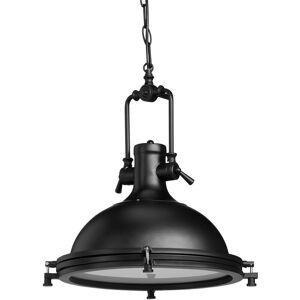 Industrial Iron Hanging Lamp, Round Frosted Glass Pendant Light, Painted Ceiling Lamp, Black - Relaxdays