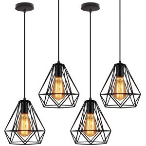 AXHUP Pendant Lighting Fixture, Vintage Hanging Ceiling Lamp Fitting, Chandelier with Ø20cm Diamond Cage for Bedroom Living Room Kitchen Island - 4 Lights