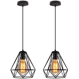 AXHUP Pendant Lighting Fixture, Vintage Hanging Ceiling Lamp Fitting, Chandelier with Ø20cm Diamond Cage for Bedroom Living Room Kitchen Island - 2 Lights