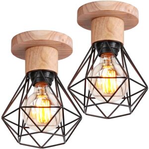Axhup - Retro Ceiling Light Vintage Industrial Cage Diamond Shape Chandelier for Living Room Entrance Kitchen Black 2 Pack