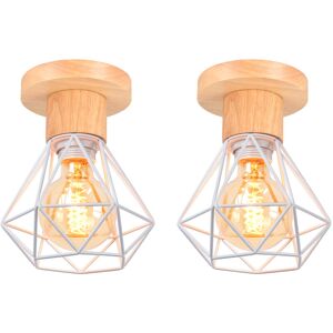 Axhup - Retro Ceiling Light Vintage Industrial Cage Diamond Shape Chandelier for Living Room Entrance Kitchen White 2 Pack