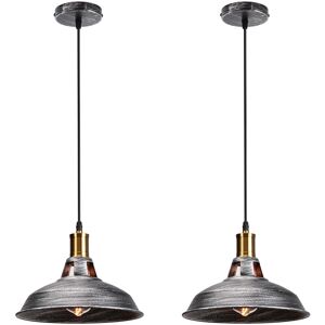 AXHUP Vintage Metal Chandelier, Hanging Light with Dome Lampshade, Retro Industrial Pendant Light Ø27cm Grey, 2PCS