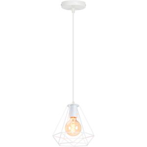 AXHUP Retro Industrial Pendant Light White Vintage Hanging Light Ø20cm Diamond Chandelier Height Adjustable Pendant Lamp for Living Room Dining Bar Office