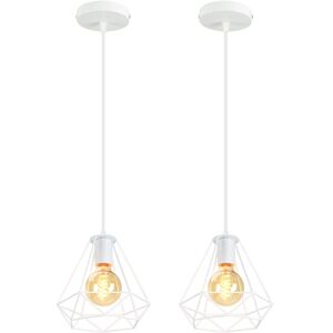 AXHUP Retro Industrial Pendant Light White Vintage Hanging Light Ø20cm Diamond Chandelier Height Adjustable Pendant Lamp for Living Room Dining Bar Office