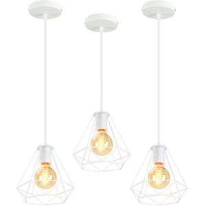 AXHUP Retro Industrial Pendant Light White Vintage Hanging Light Ø20cm Diamond Chandelier Height Adjustable Pendant Lamp for Living Room Dining Bar Office