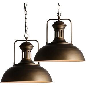 AXHUP 2pcs Vintage Pendant Light Copper, Industrial Hanging Ceiling Lamp with Lampshade, Ø33cm Metal Dome Chandelier for Bedroom Living Room Kitchen Island