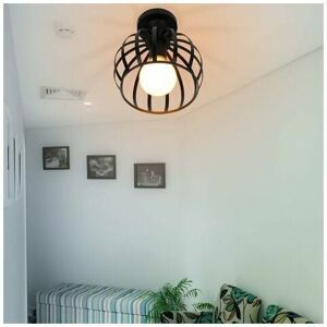 Dewdat - Retro Vintage Industrial Metal Cage Black Iron Ceiling Light Pendant Light for Living Room Bedroom Cafe Bar Restaurant Dining Room - Black