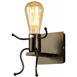 DEWDAT Robot Wall Light, Creative Contemporary Retro Style Black Wall Sconce, Wall Lights for Bedroom Bedside Kids Room Corridor Staircase (Black)