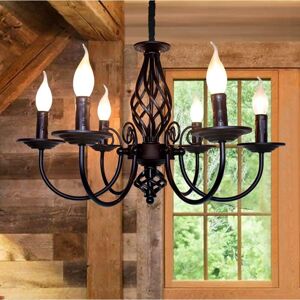 Ganeed - Rustic Pendant Chandelier, French Country Vintage 6 Lights Chandeliers Farmhouse Pendant Light Fixture Height Adjustable Candle Wrought Iron