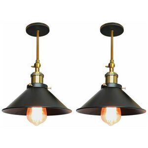 DEWDAT Set of 2 Adjustable Industrial Wall Light Ceiling Light E27 Hat Shape for Living Room Hallway Bar - Black 22cm - Black