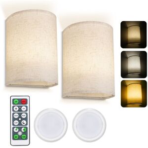 IKODM Set of 2 Dimmable Indoor Wall Sconces, Rechargeable Wall Light, Beige Fabric Shade for Bedroom, Living Room, Hotel Hallway, Bedside - RWBedroom wall