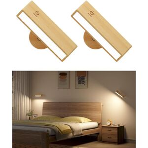 TINOR Set of 2 Indoor Wooden Wall Lights, usb Rechargeable Wireless Wall Lamp, Brightness Adjustment Wireless Wall Light for Bedroom, Touch Control Wall
