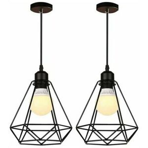 DEWDAT Set of 2 Industrial Pendant Light E27 Ceiling Lampshade Black Vintage Industrial Pendant Light Metal Ceiling Light Fixture - Black