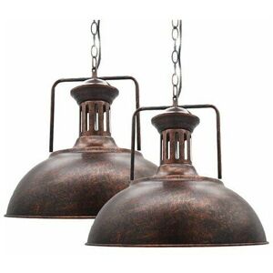 DEWDAT Set of 2 Industrial Pendant Lights 33cm E27 Adjustable Cord Grate for Dining Room Living Room Restaurant Cafe Bar