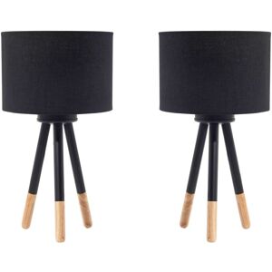 Beliani - Set of 2 Modern Scandinavian Tripod Wooden Table Lamps Black Fabric Shade Tobol