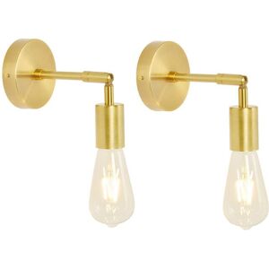 IKODM Set of 2 Vintage Industrial Brushed Brass Bathroom Wall Sconces on Wall Mounted Lighting Pole (Gold Color)