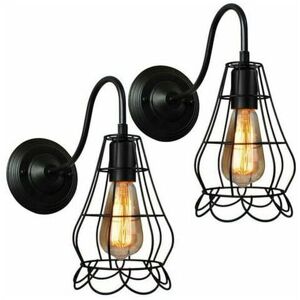 DEWDAT Set of 2 Vintage Industrial Wall Lights Indoor Metal Cage Black Iron Pendant Lamp for Living Room Bedroom Cafe Bar