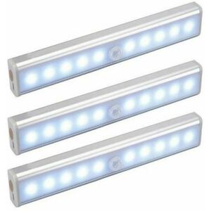 Dewdat - Set of 3 10 led Lights, Wireless, usb Rechargeable, Magnetic, Motion Sensor, Portable. Closet light, portable emergency light, children's