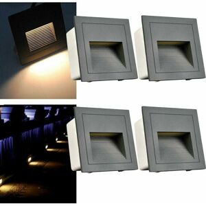 Dewdat - Set of 4 3W led Recessed Wall Lights for Stairs Staircase Lights Aluminum 230V Warm White IP65 Waterproof Recessed Gray Housing