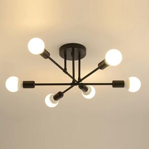 COMELY Industrial Ceiling Light, Sputnik Chandelier 6 Lights, Black Paint Finish E27 Vintage Pendant Light Fixture Apply to Living Room Bedroom