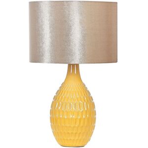 Beliani - Table Lamp Retro Yellow Ceramic Base Shade Embossed Glossy 54 cm Haddas