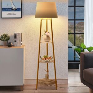 Luvodi - Tall Modern Shelf Floor Lamp Light with 3-tier Open Shelves Gold Metal Frame