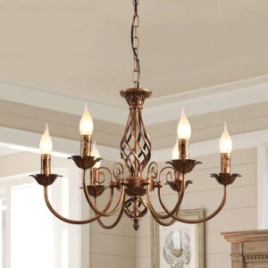 Ganeed - Traditional Country Style Chandelier, Bronze Vintage Height Adjustable Wrought Iron Candlestick, 6 Lights Ceiling Lamp Farmhouse Pendant