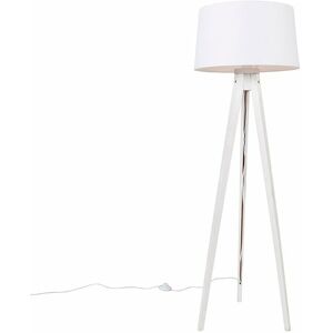 Qazqa - Modern Tripod Floor Lamp White with Linen Lampshade White 45 cm - Tripod Classic