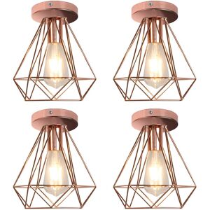 Axhup - Vintage Ceiling Light, Retro Industrial Diamond Ceiling Lamp, Metal Chandelier with Lampshade for Bedroom Living Room Hallway Rose Gold 4PCS