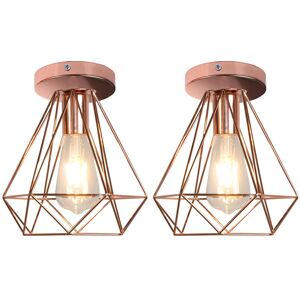 Axhup - Vintage Ceiling Light, Retro Industrial Diamond Ceiling Lamp, Metal Chandelier with Lampshade for Bedroom Living Room Hallway Rose Gold 2PCS